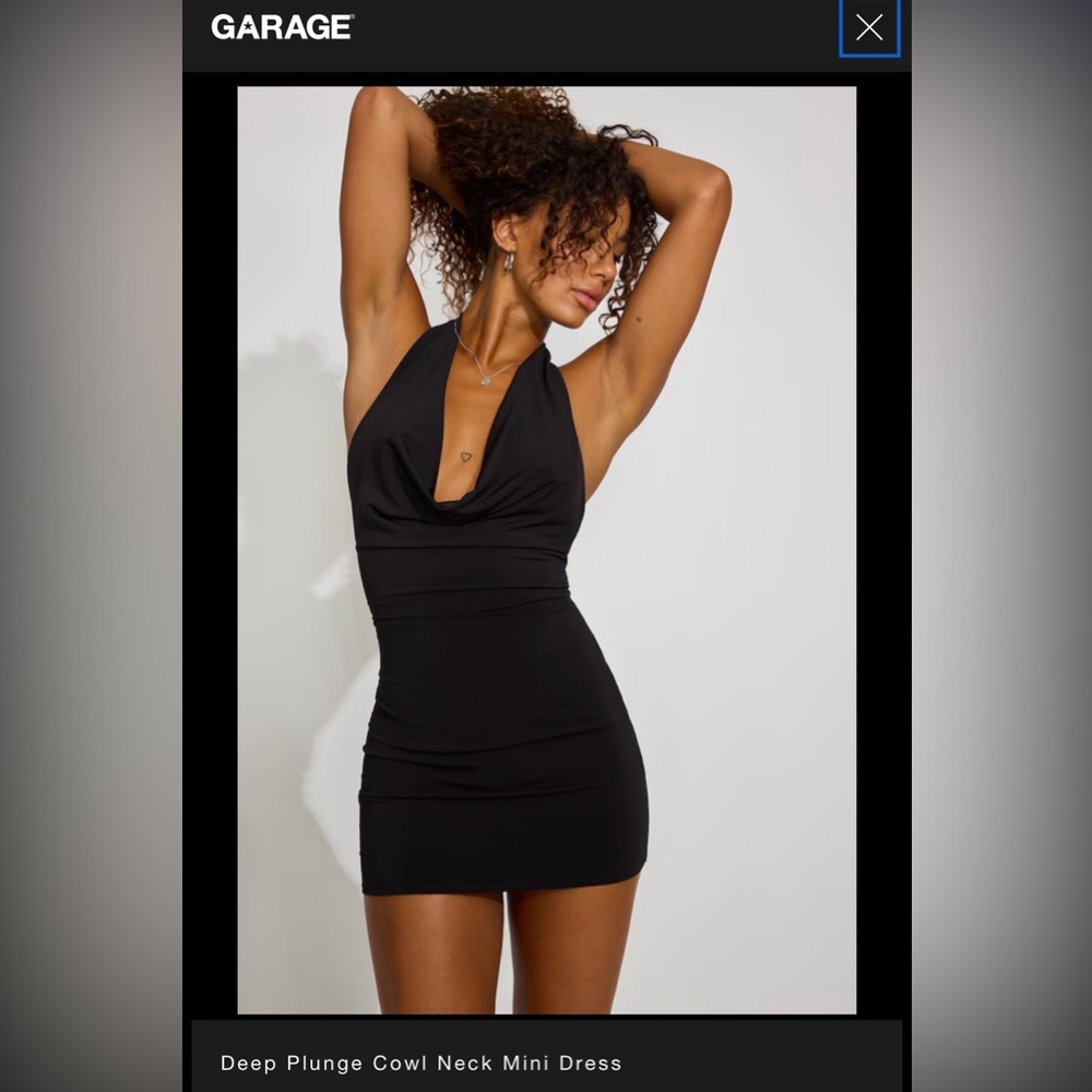 Garage Jet Black Deep Plunge Cowl Neck Mini Dress